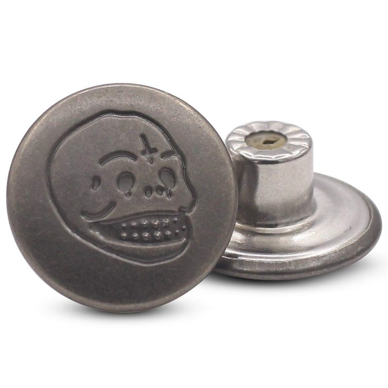 Enosea 17mm Skull and Bones Gun Black Jean Buttons No-Sew Tack Buttons Kit - Image 1